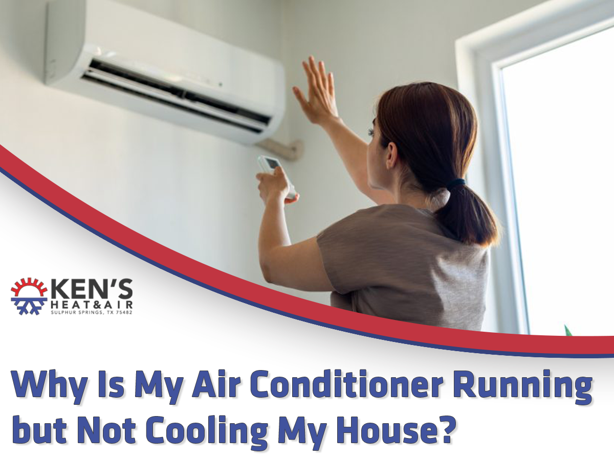 HVAC technician inspecting an air conditioner running but not cooling a home in Texas